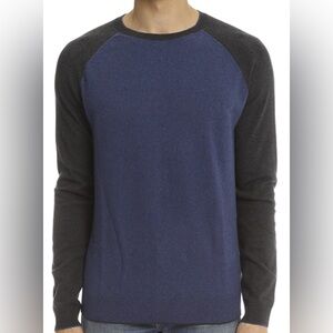Vince Cotton/Cashmere Blend Colorblock Sweater In Dusk Blue/Charcoal Gray Size L